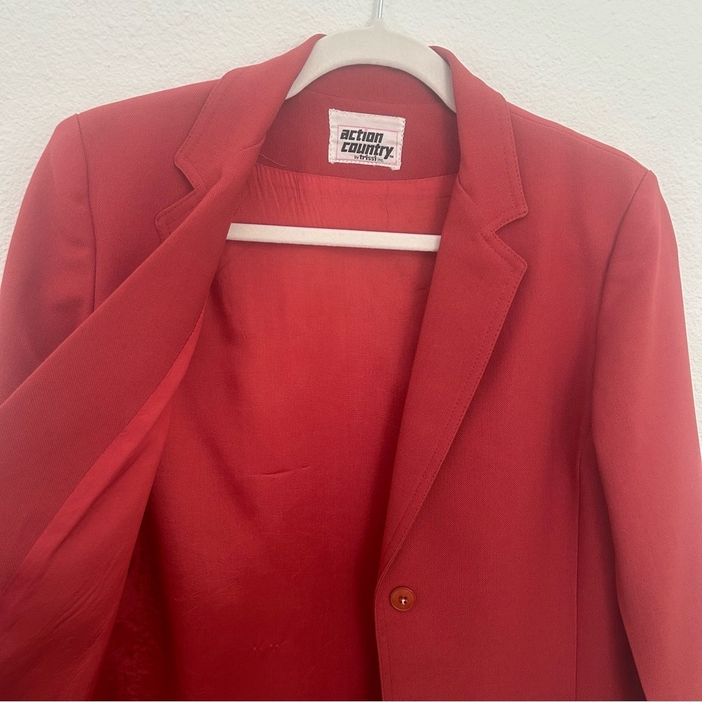 Vintage 70's Action Country by Trissi Cherry Tomato Red Blazer Jacket Size Small - Picture 7 of 12